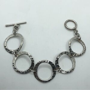 Vtg Sterling Silver Hammered Circles Link Toggle Clasp Bracelet 7.5” / 1” Links